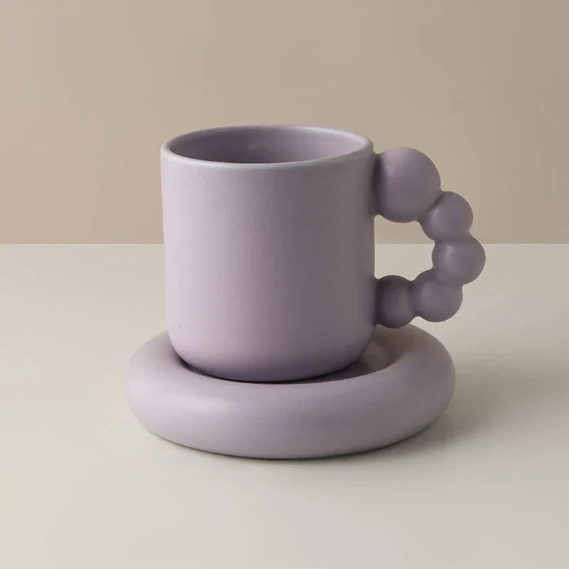 Purple Ceramic Mug Set Handmade Home Decor Gift