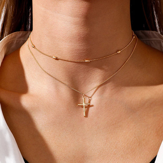Dainty Triple Layer Cross Necklace - Luxicro