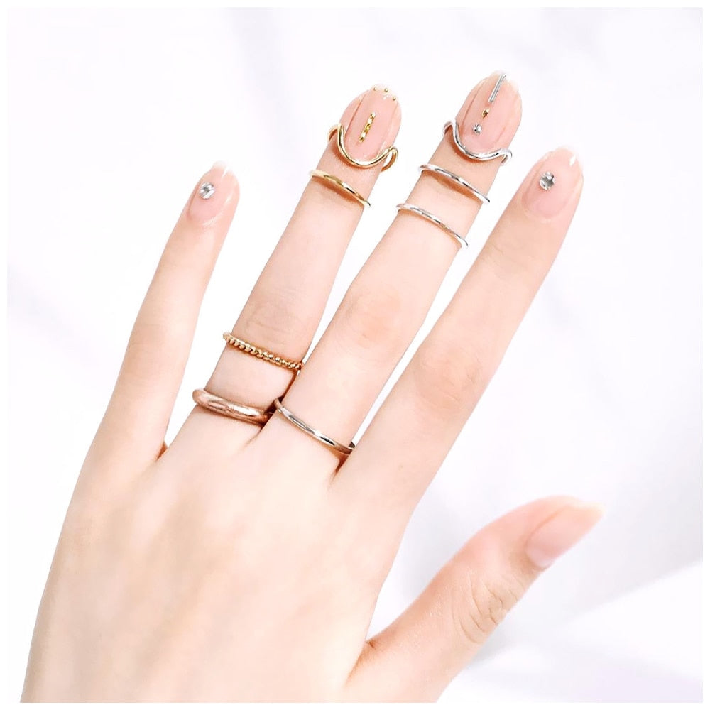 Trendy Silver Stacking Slim Ring Set