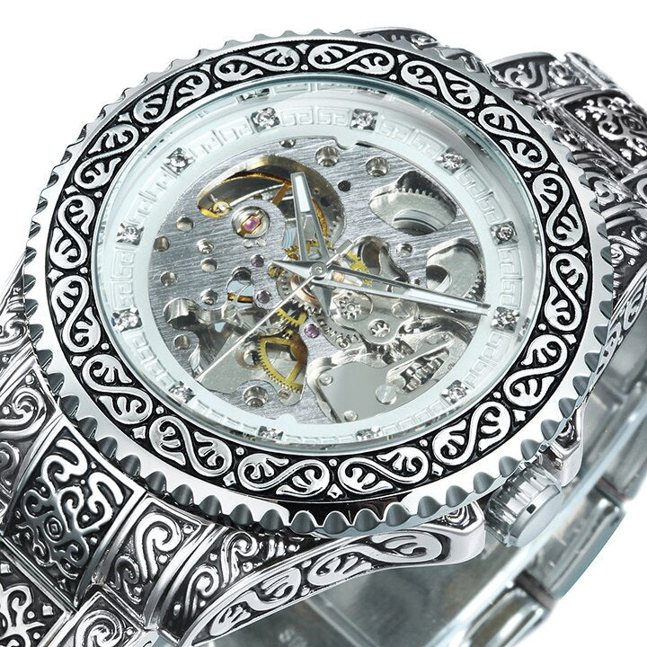 Vintage Style Engraved Automatic Men's Watch