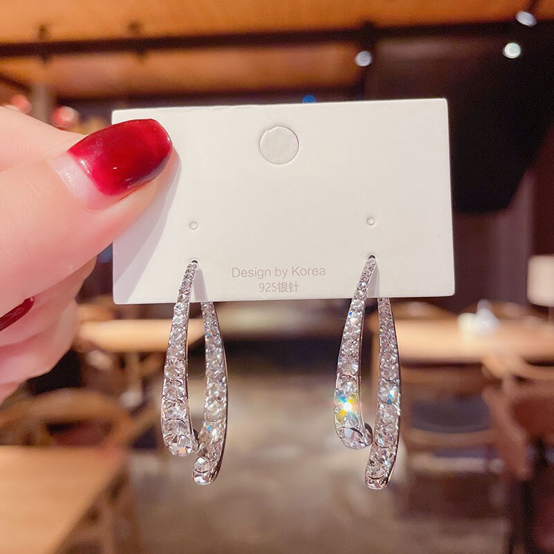 Glittering Geometric Crystal Drop Earrings