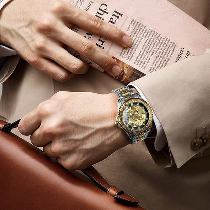 Vintage Style Engraved Automatic Men's Watch
