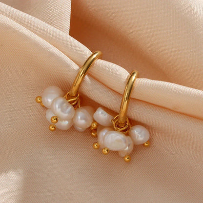 Elegant 14k White Gold Pearl Dangle Earrings