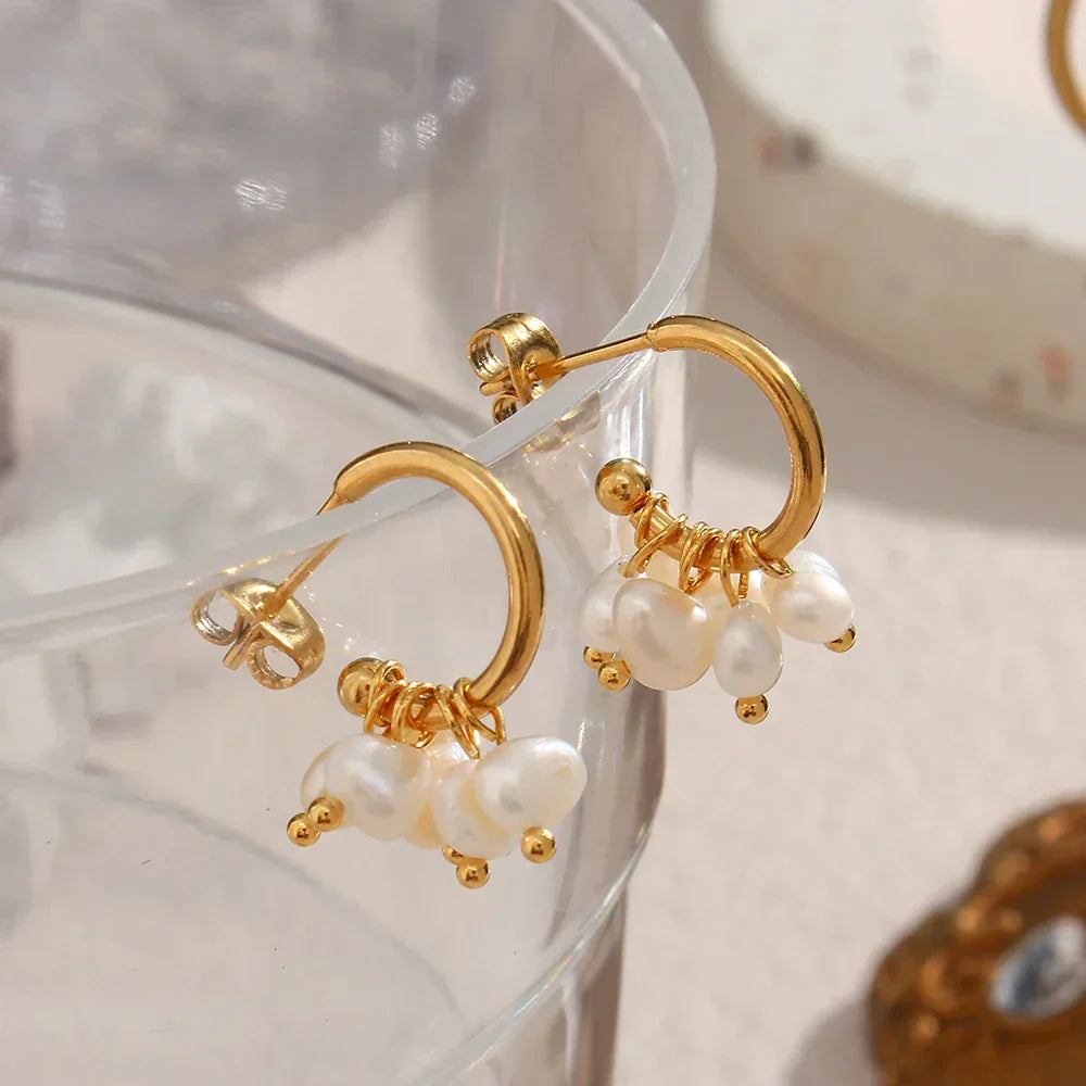 Elegant 14k White Gold Pearl Dangle Earrings