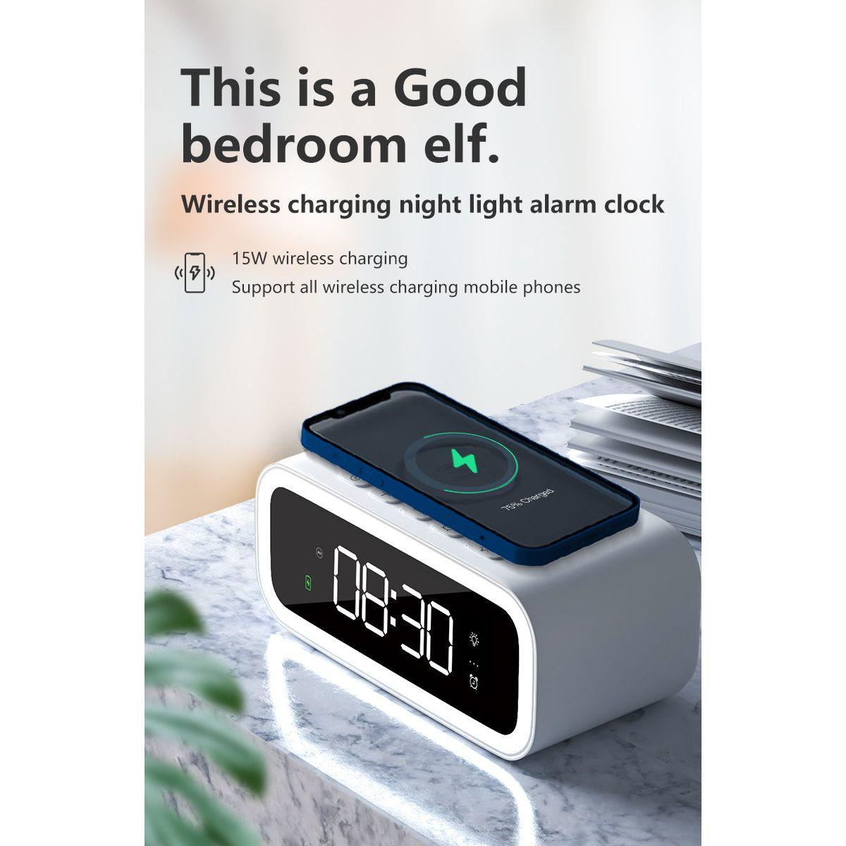 Small Double Alarm Clock with Wireless Charger & LED Screen