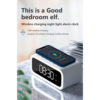 Small Double Alarm Clock with Wireless Charger & LED Screen