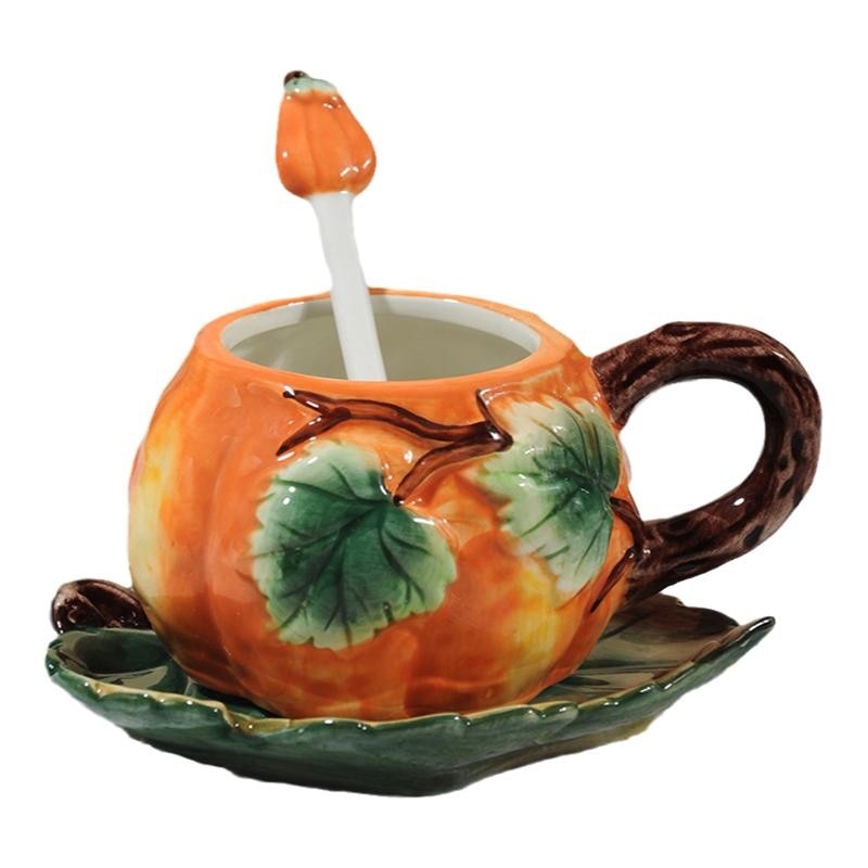 Vibrant Autumn Porcelain Pumpkin Coffee Mug Set