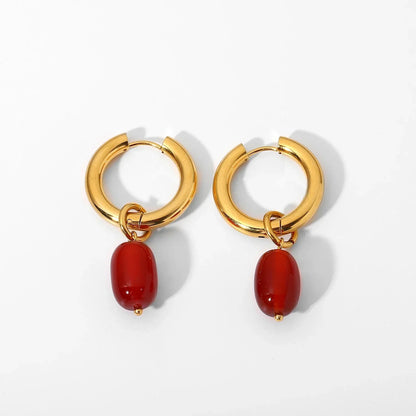 Dainty Ruby Stone Drop Earrings
