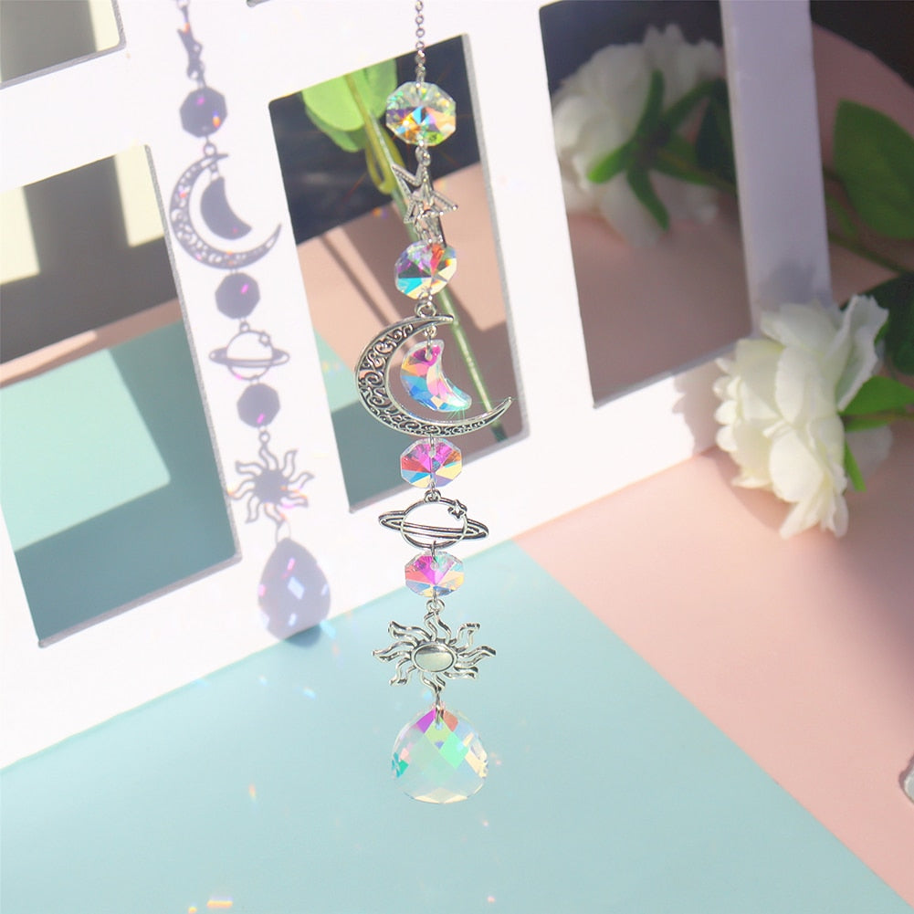 Delicate Crystal Moon Wind Chime Catcher
