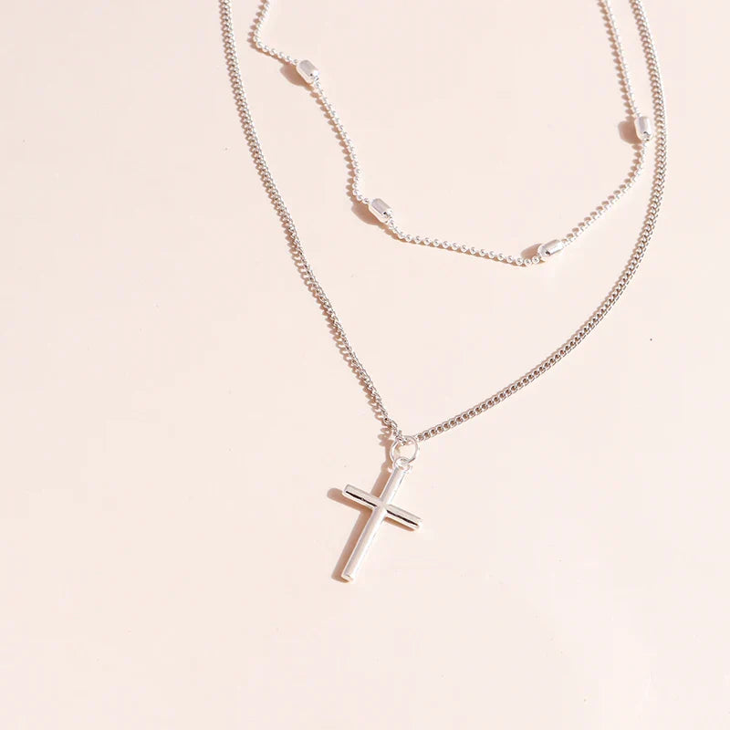 Dainty Two Tone Cross Pendant Necklace