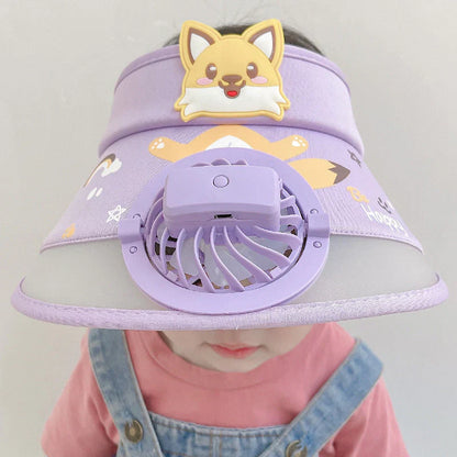 Kids Summer Sun Hat with Fan - Cute Frog Design