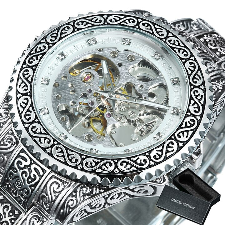 Vintage Style Engraved Automatic Men's Watch