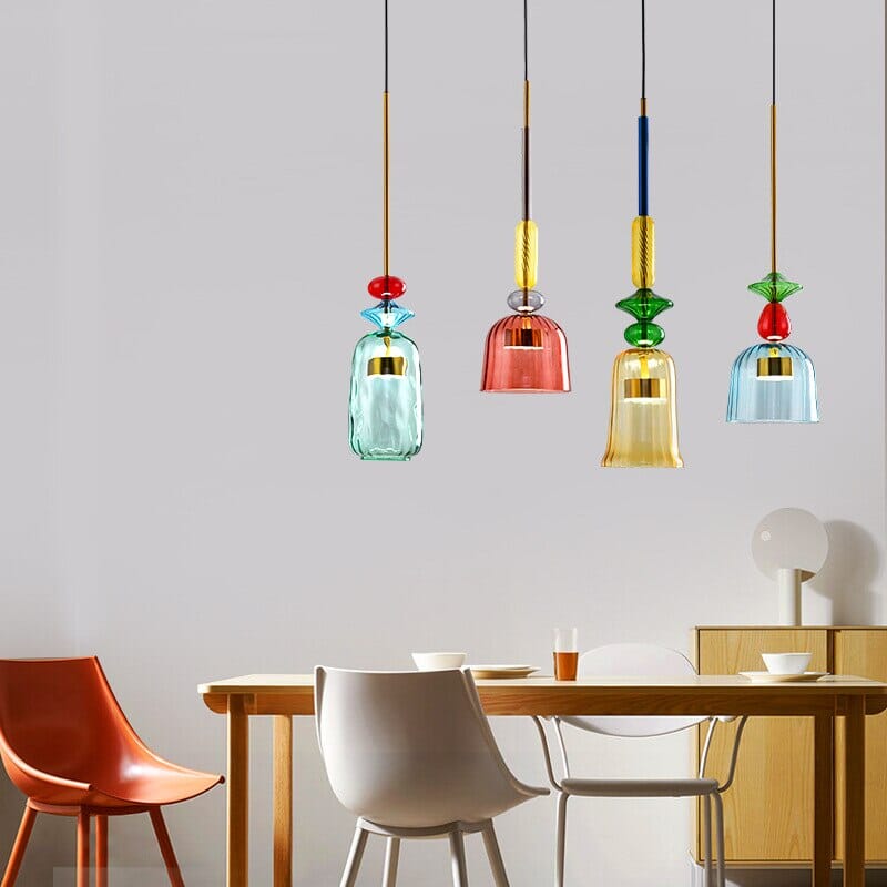 Colorful Glass Pendant Light in Brushed Brass - Luxicro