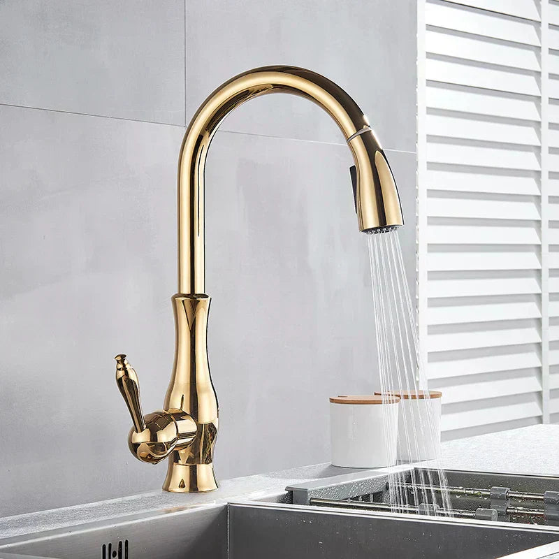 Luxury Gold Kitchen Faucet With Pullout Spray - Luxicro