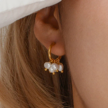 Elegant 14k White Gold Pearl Dangle Earrings