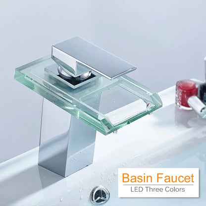 Contemporary LED Gold Waterfall Kitchen Faucet