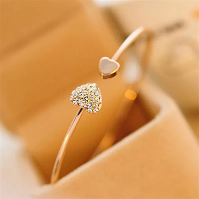 Dainty Love Heart Shaped Bangle - Luxicro
