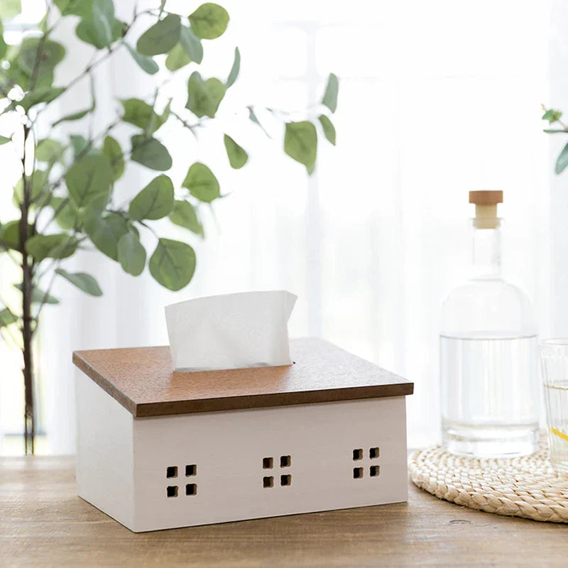 Natural Wood Tissue Box Holder for Kitchen Table - Luxicro