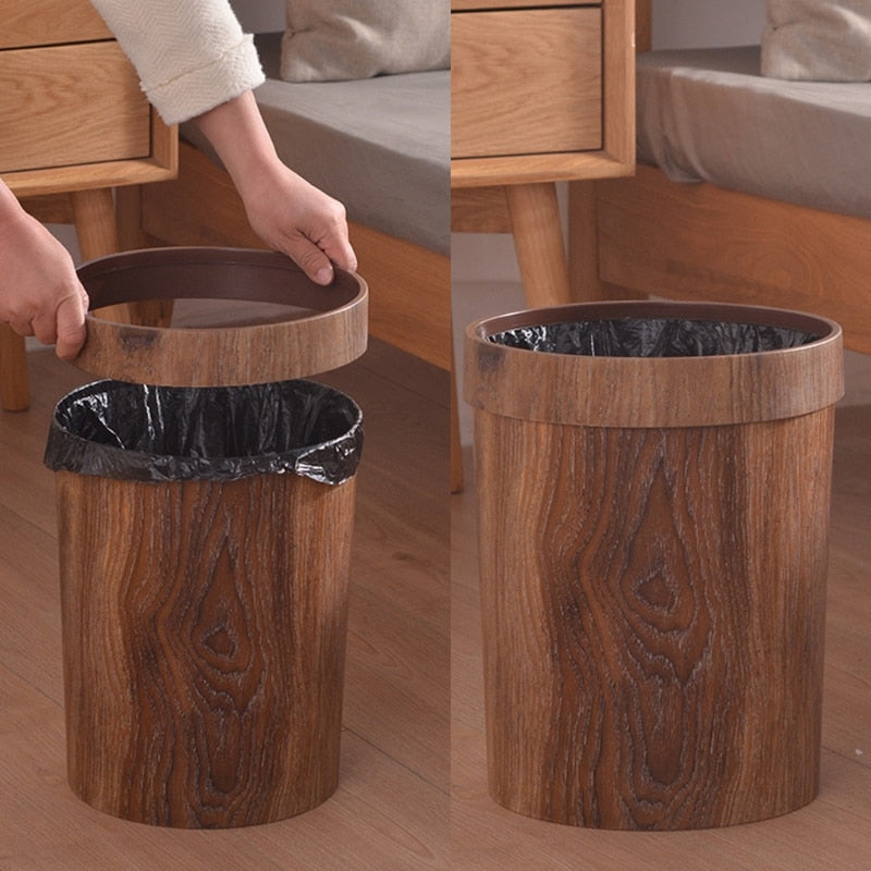 Rustic Wood Trash Can Basket
