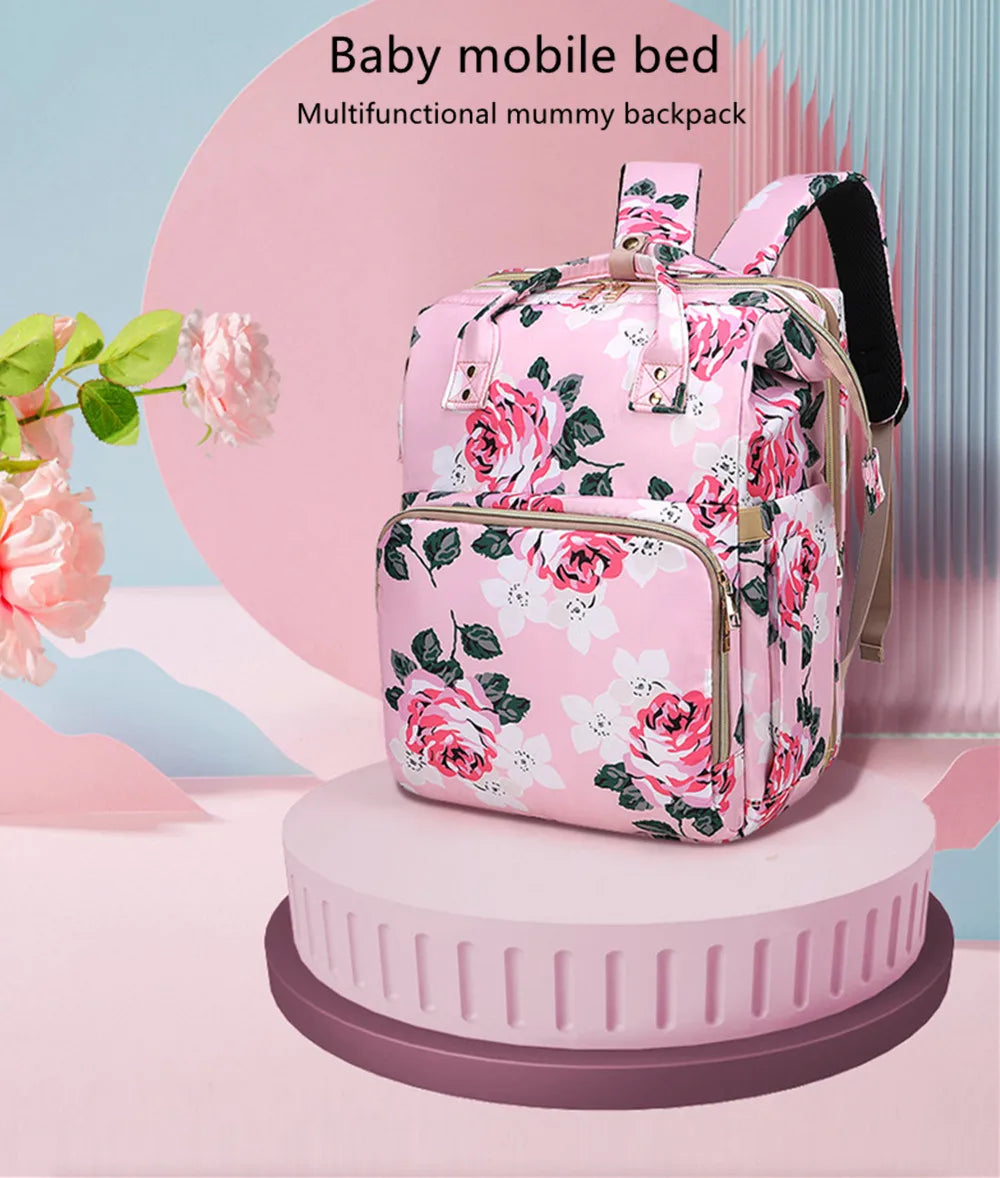 Stylish Floral Diaper Bag with Mosquito Net