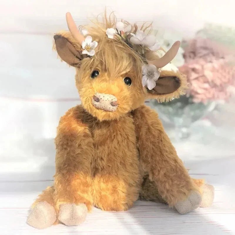 Country Cow Decor Figurine with Flowers