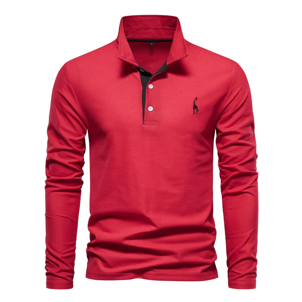 Comfortable Mens Long Sleeve Polo Shirt - Relaxed Fit Cotton - Luxicro