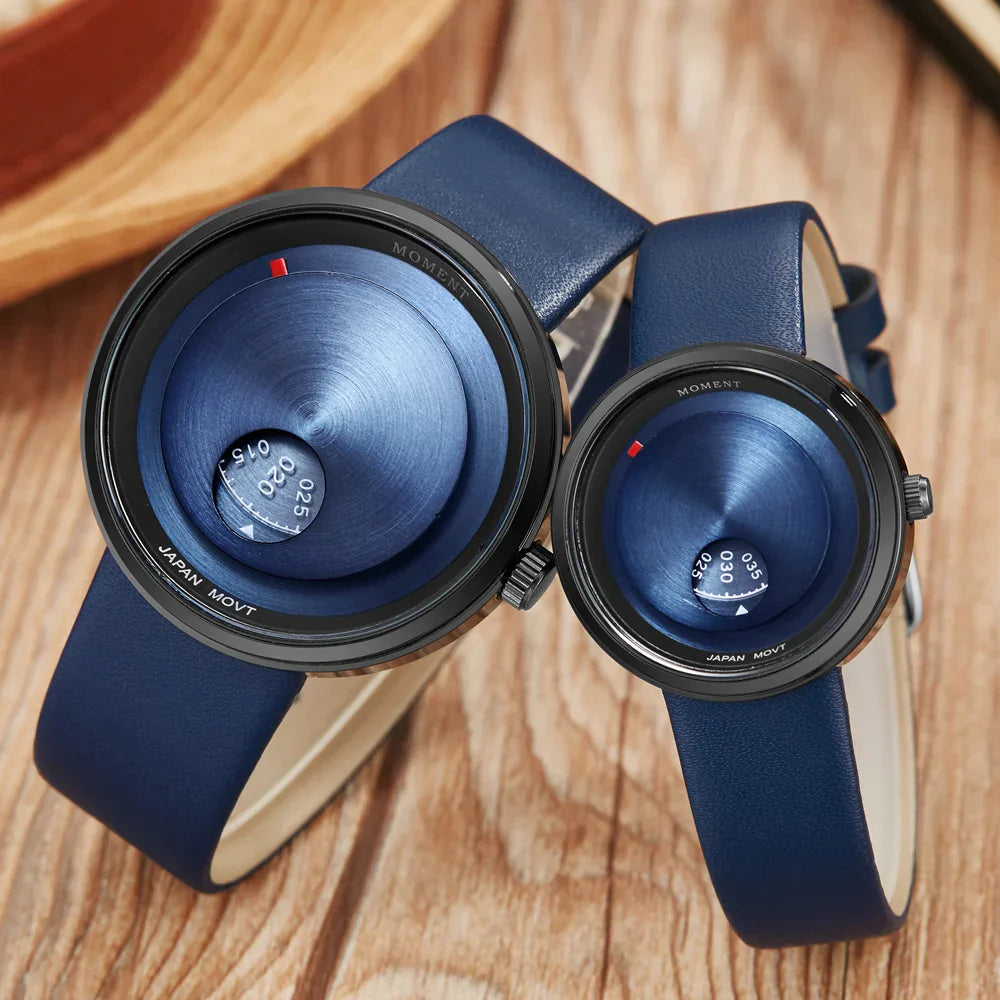 Affordable Leather Strap Quartz Watch Set For Couples - Luxicro