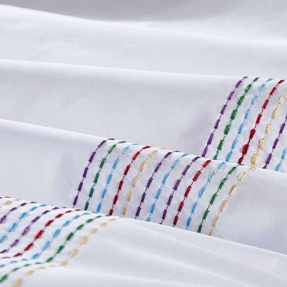 Colorful Stitched Egyptian Cotton Bed Sheet Set
