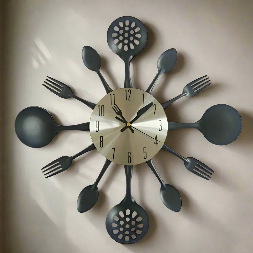 Fun Stainless Steel Kitchen Clock with Tool Hour Marks - Luxicro