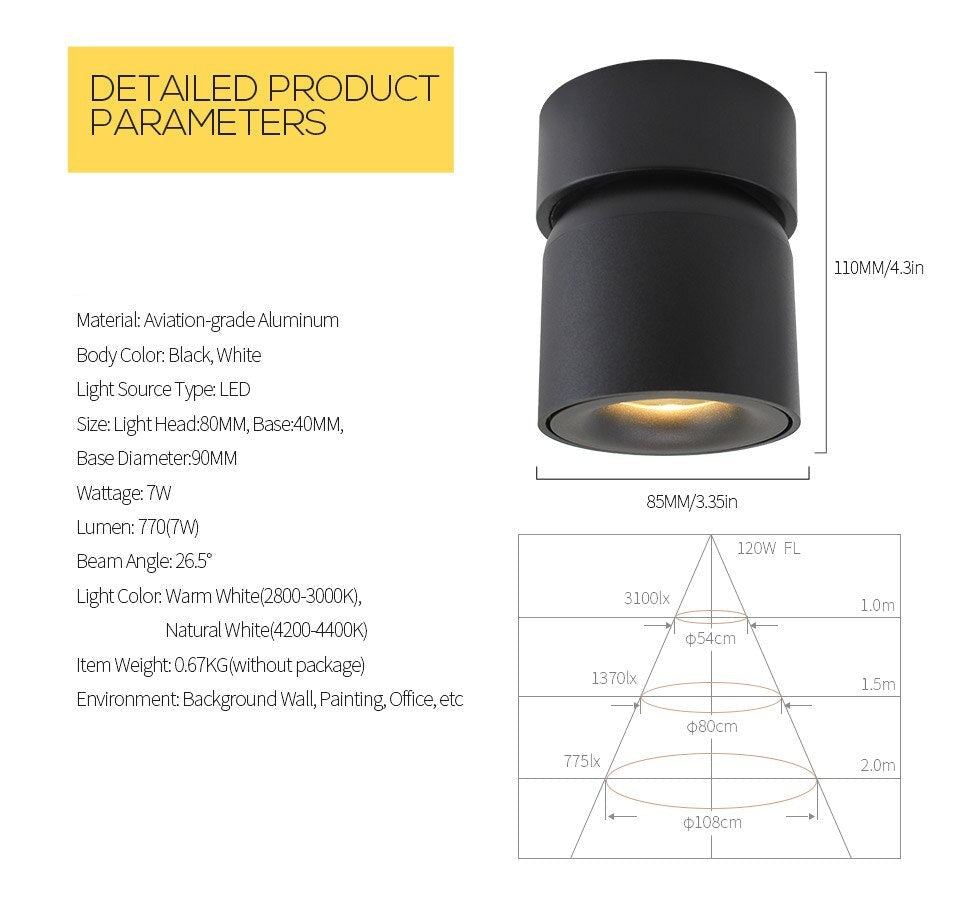Round LED Ceiling Light 360 Degree Rotating Fixture