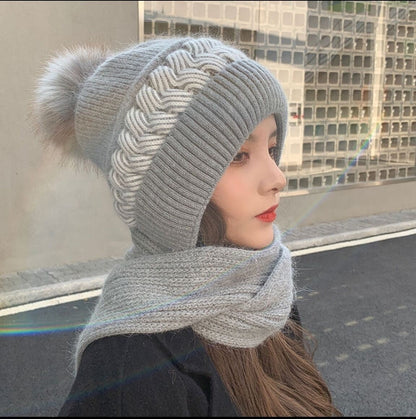 Cozy Double Sided Wool Beanie Scarf Set