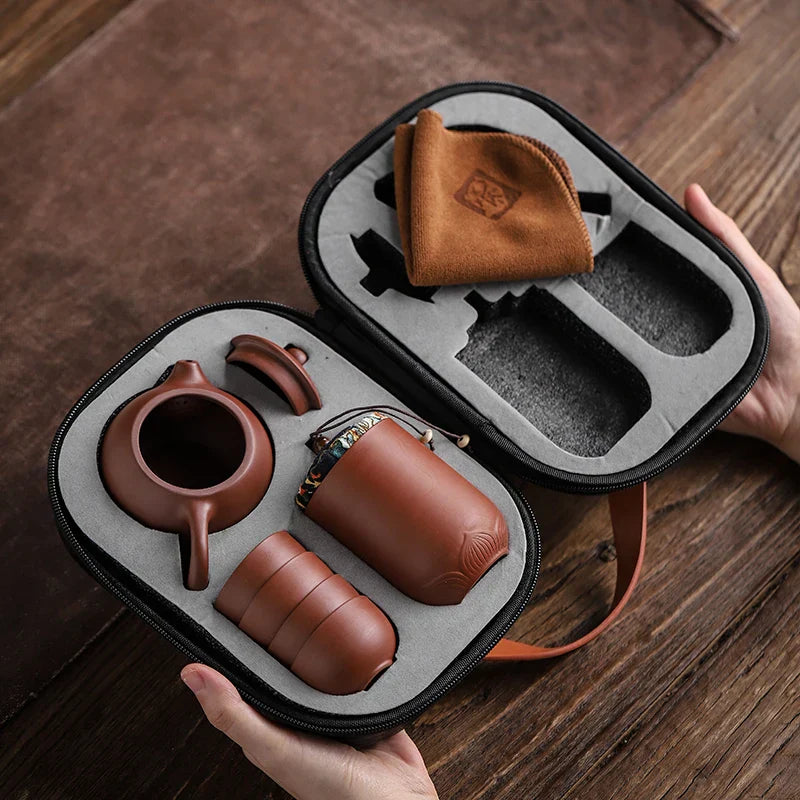 Compact Travel Tea Set Ceramic Portable Gift - Luxicro