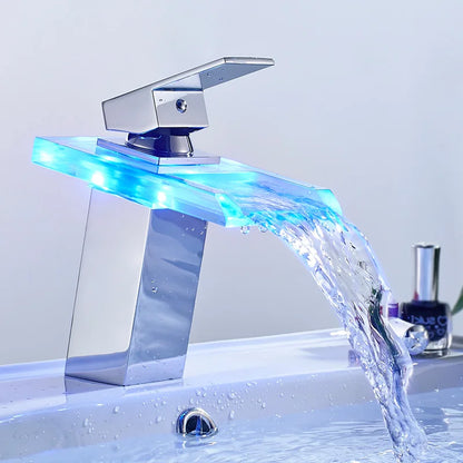 Contemporary LED Gold Waterfall Kitchen Faucet