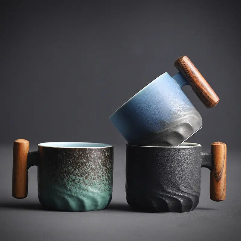 Unique Wooden Handled Ceramic Tea Mug - Luxicro