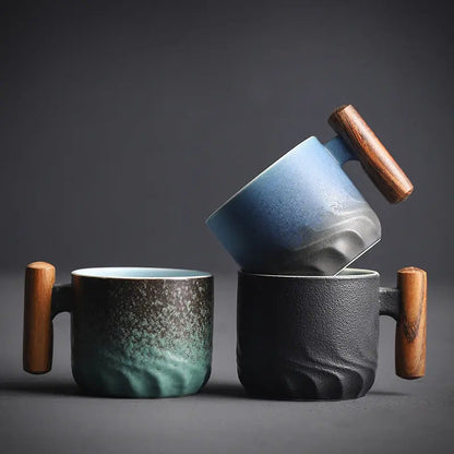 Unique Wooden Handled Ceramic Tea Mug - Luxicro