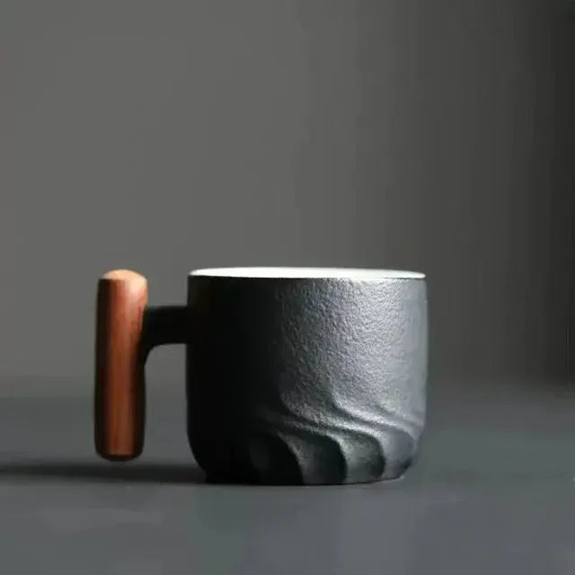 Unique Wooden Handled Ceramic Tea Mug