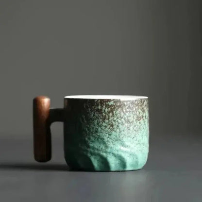 Unique Wooden Handled Ceramic Tea Mug