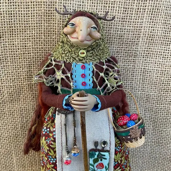 Unique Wooden Witch Figurine Decoration
