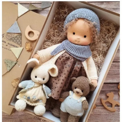 Adorable Plush Doll with Cute Accessories and Cloth Bag