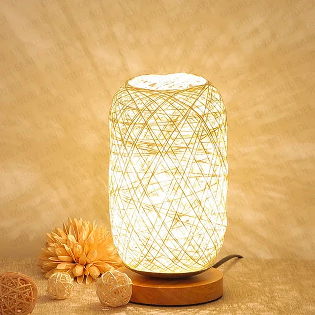 Rustic Wood LED Desk Lamp with Warm Soft Lighting