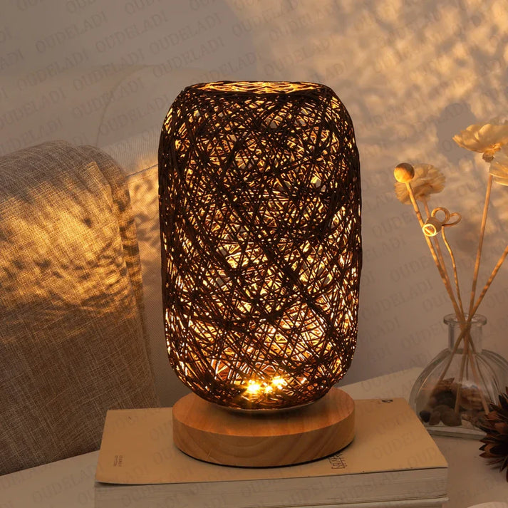 Rustic Wood LED Desk Lamp with Warm Soft Lighting