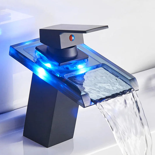 Contemporary LED Gold Waterfall Kitchen Faucet - Luxicro
