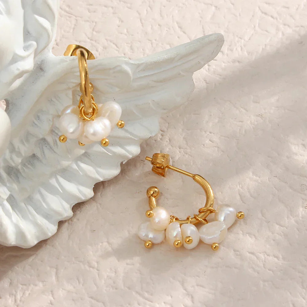 Elegant 14k White Gold Pearl Dangle Earrings