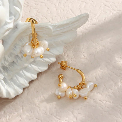 Elegant 14k White Gold Pearl Dangle Earrings