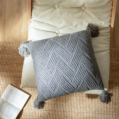 Cozy Fuzzy Decorative Pillow Cover with Soft Poms
