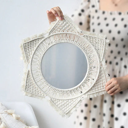 Boho Chic Wall Hanging Mirror Set with Fringe