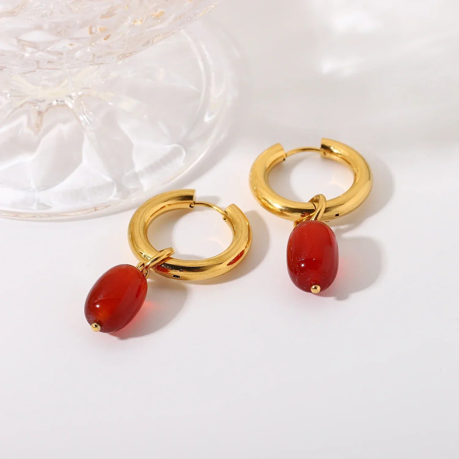 Pretty Ruby Drop Hug Earrings - Luxicro