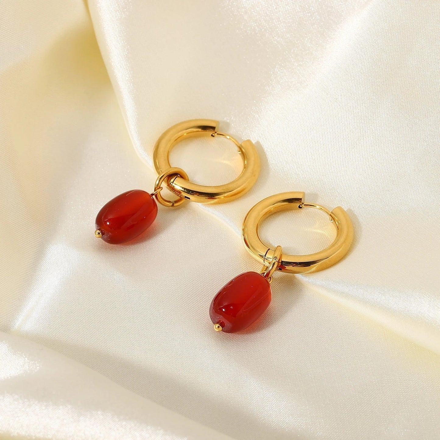Dainty Ruby Stone Drop Earrings
