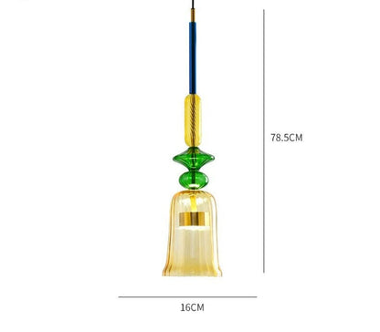 Colorful Glass Pendant Light in Brushed Brass
