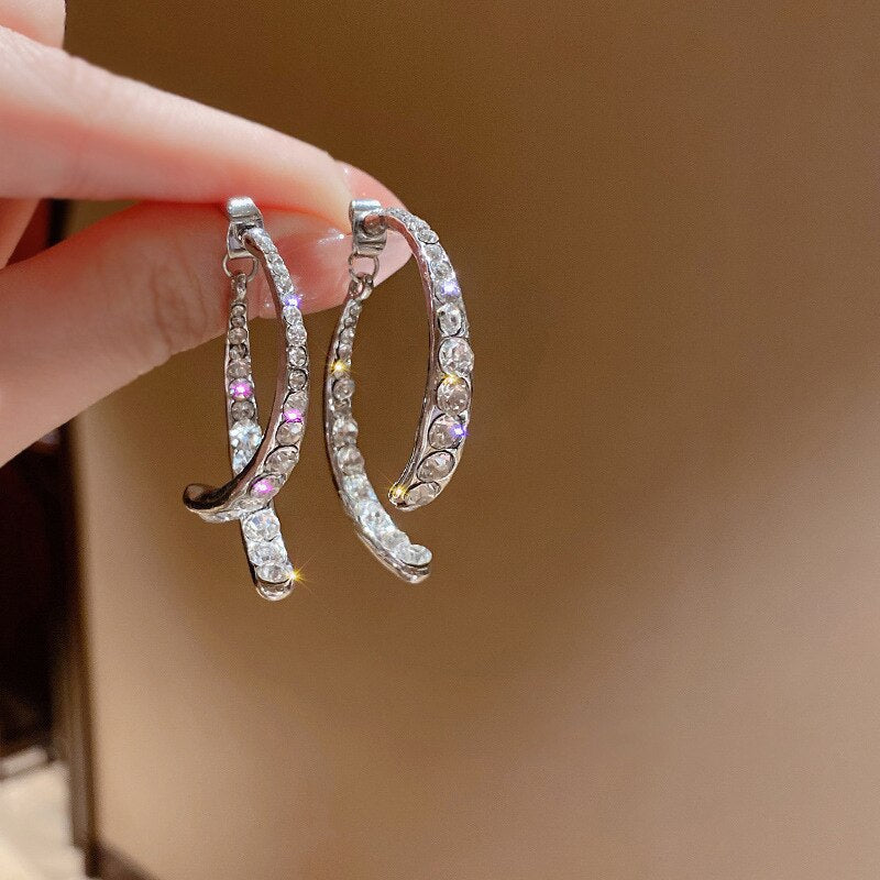 Glittering Geometric Crystal Drop Earrings - Luxicro